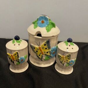 Vintage Butterfly Jam Jar and Salt & Pepper Shaker